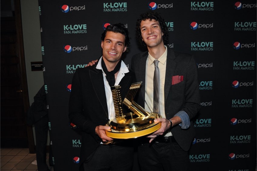for king and country accepting their fan award trophy